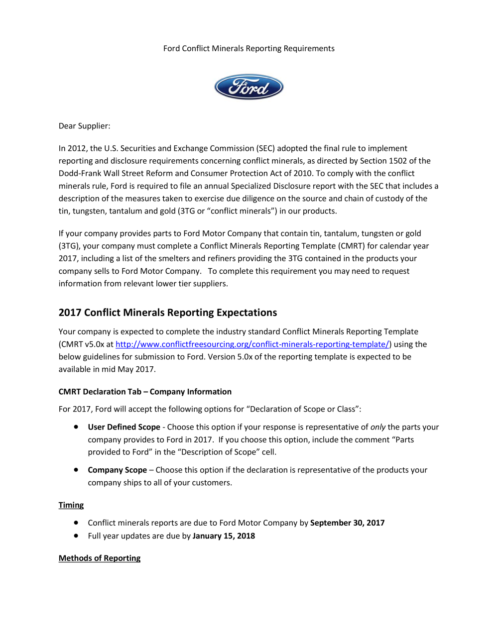 Documents and Media - Ford Supplier Portal Regarding Conflict Minerals Reporting Template