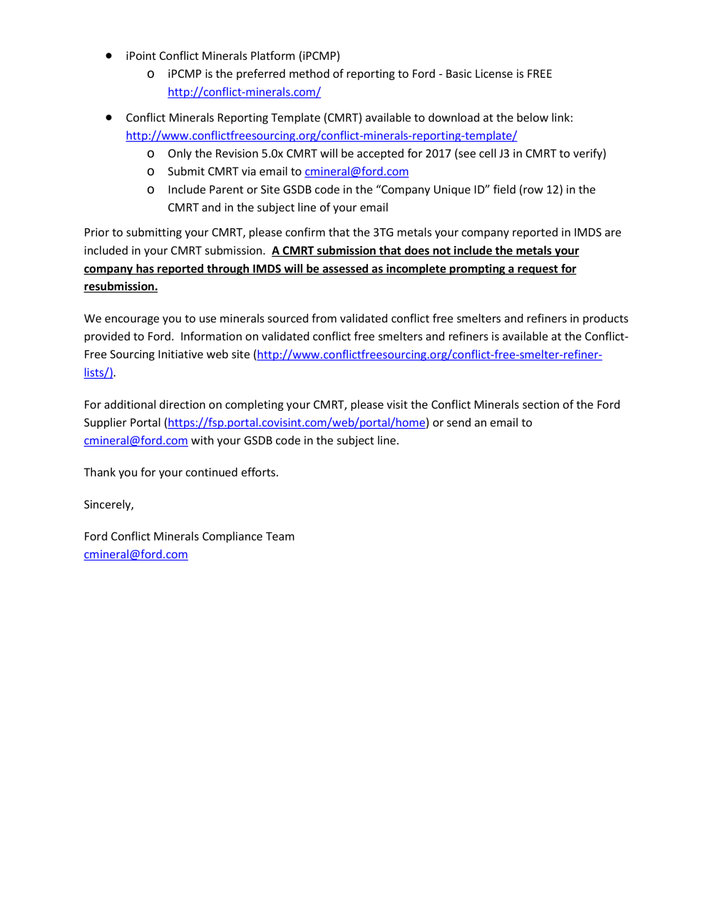 Documents and Media - Ford Supplier Portal Inside Conflict Minerals Reporting Template